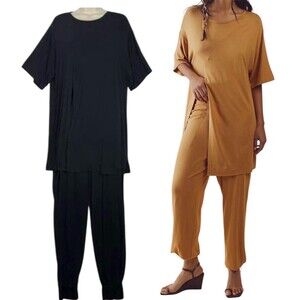 Free People Beach Sunray Set 2 Piece Top Pants Black‎ Small Lagenlook Longline